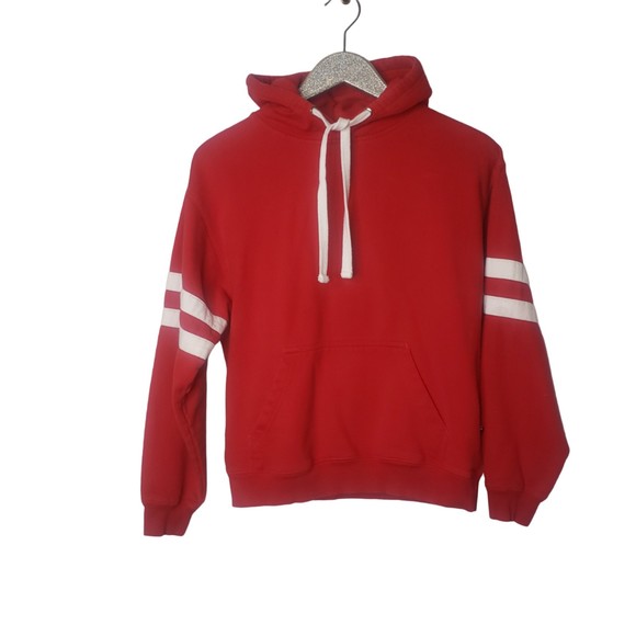 PENNANT Red and White Striped Sleeves Hoodie Sweatshirt - Picture 1 of 8